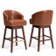 Swivel 31.9'' Faux Leather Bar Stool with Solid Wood Legs, Brown-949232956-947713051