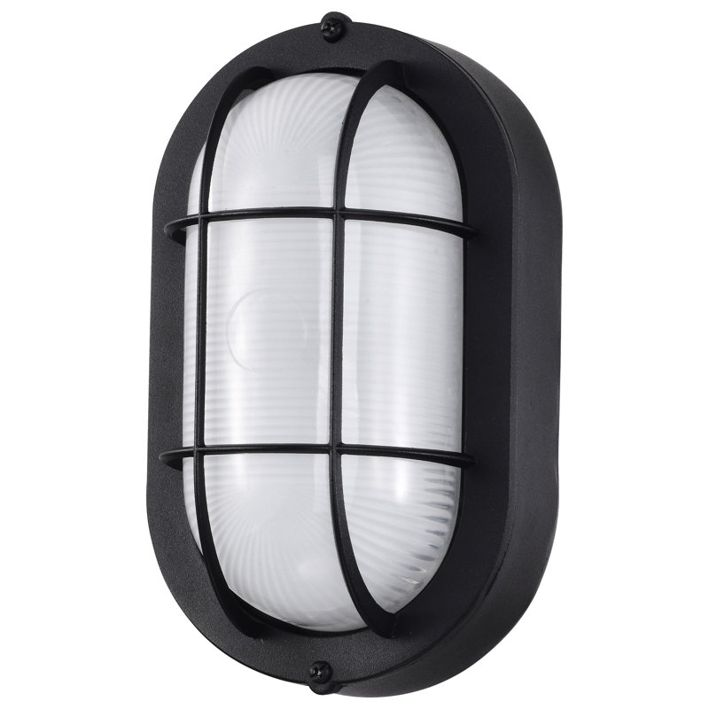 Alaettin 8.51'' H Integrated LED Frosted Glass Outdoor Oval Bulkhead Light, Black