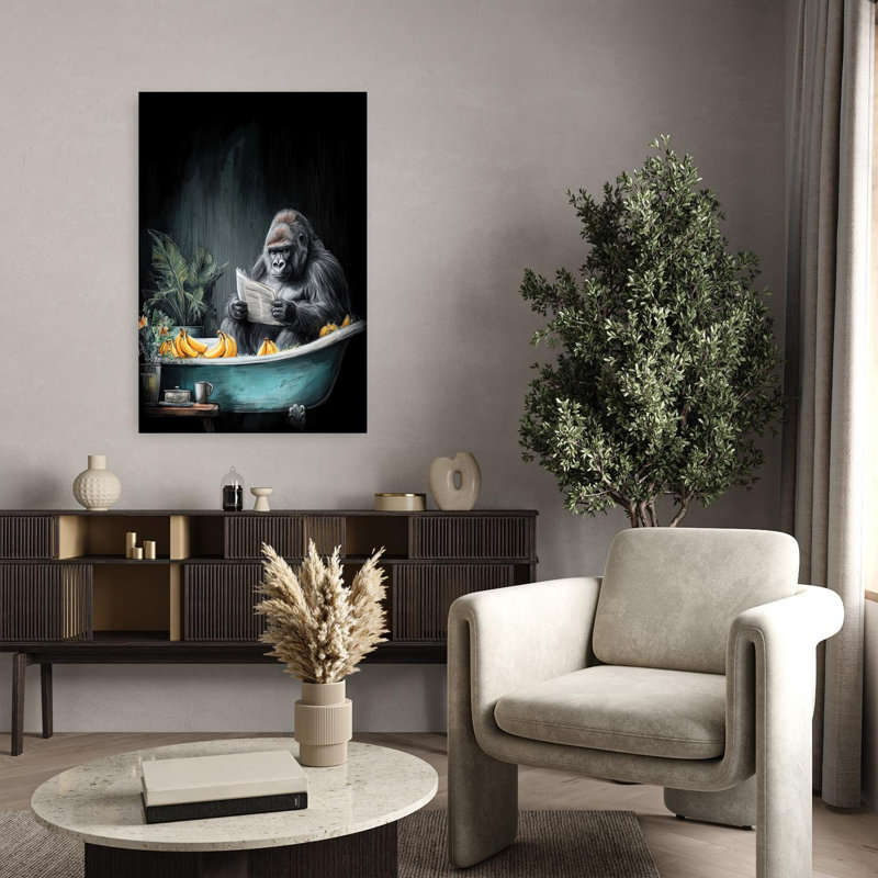 Gorilla In Bathtube 4 1 Piece Wrapped Canvas Wall Art, 91.44 cm H x 60.96 cm W
