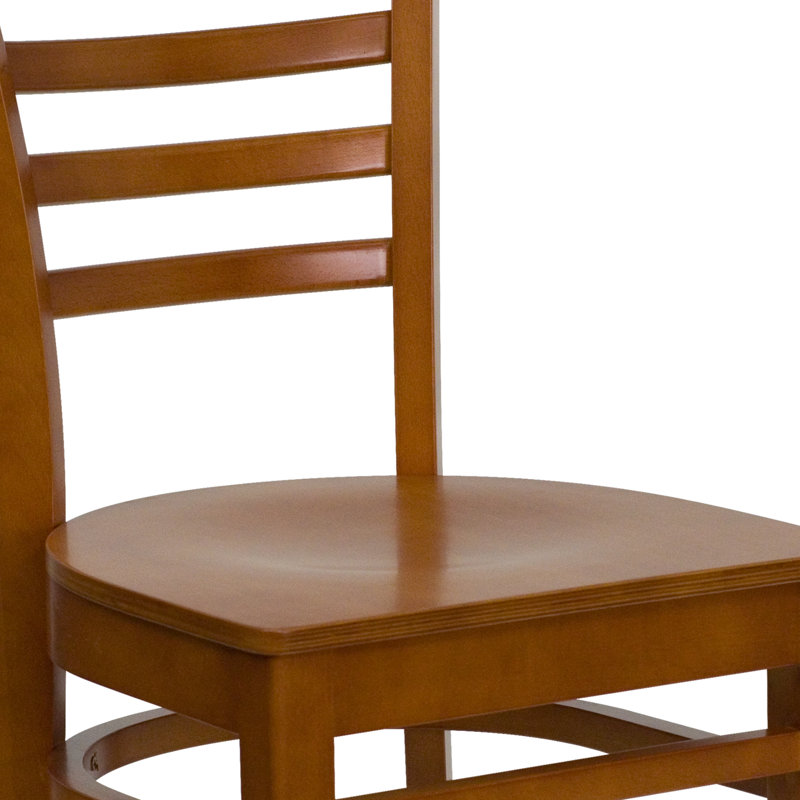 Lyman Ladder Back Wooden Restaurant Chair, Cherry, Tan Vinyl