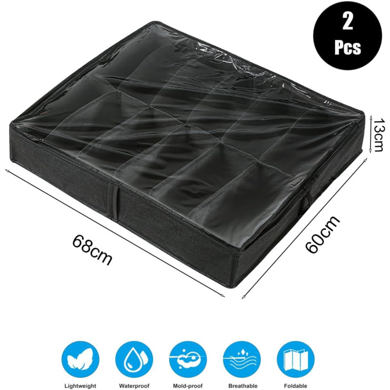12 Pair Shoe Storage Box, Black