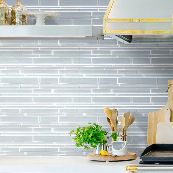 6-In X 18-In Ice Denim Glass Mix Random Strip Mosaic Wall Tile(0.75-Sq. Ft/ Piece)