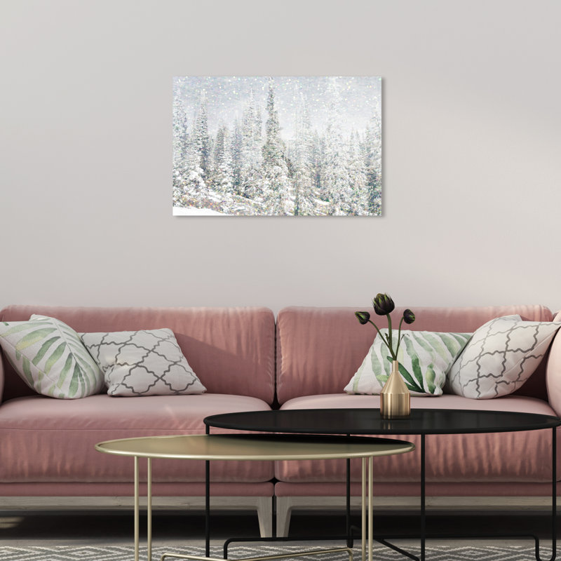«Magic Snow Trees, Snow Trees Forest Modern White» par Oliver Gal - impression sur toile, H 16 po x l 24 po, Toile tendue