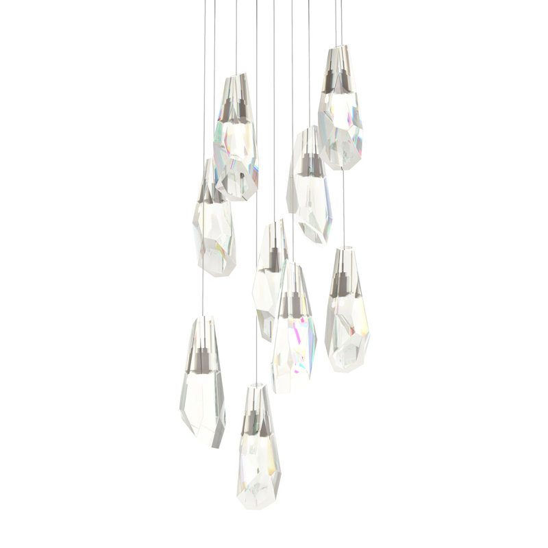 Luminaire suspendu en cristal 9 lumières Luma, Bronze, Long: 16 po à 130 po