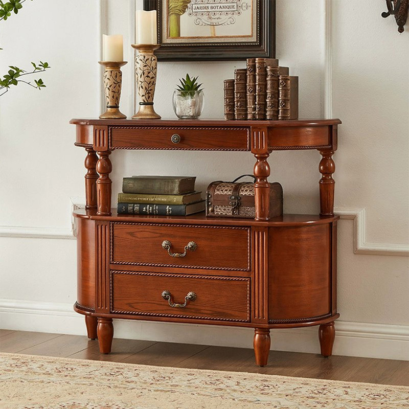Console en bois massif de couleur noyer clair, 35.43" H x 32.68" W x 11.81" D, Light Walnut