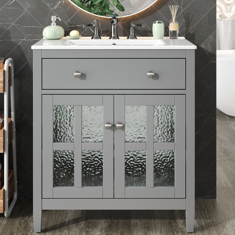 Meuble-lavabo simple 30 po avec lavabo en céramique, Gris