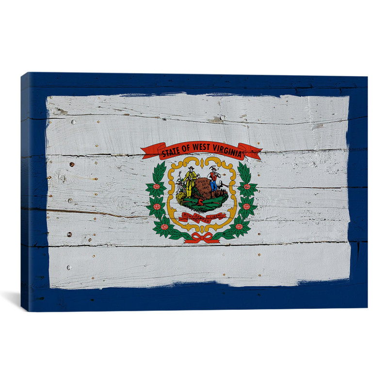 « flags west virginie avec bois planches », impression sur toile tendue, H 26 po x l 40 po x P 1,5 po, Toile tendue