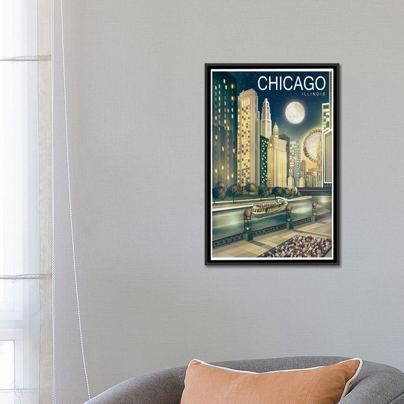 «Chicago II», impression sur toile, H 26 po x l 18 po x P 1,5 po, Toile encadrée noire, Pas de tapis