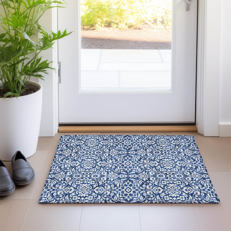 Premium Machine Washable Prisco Navy Rug, Rectangle 1'8" x 2'6"