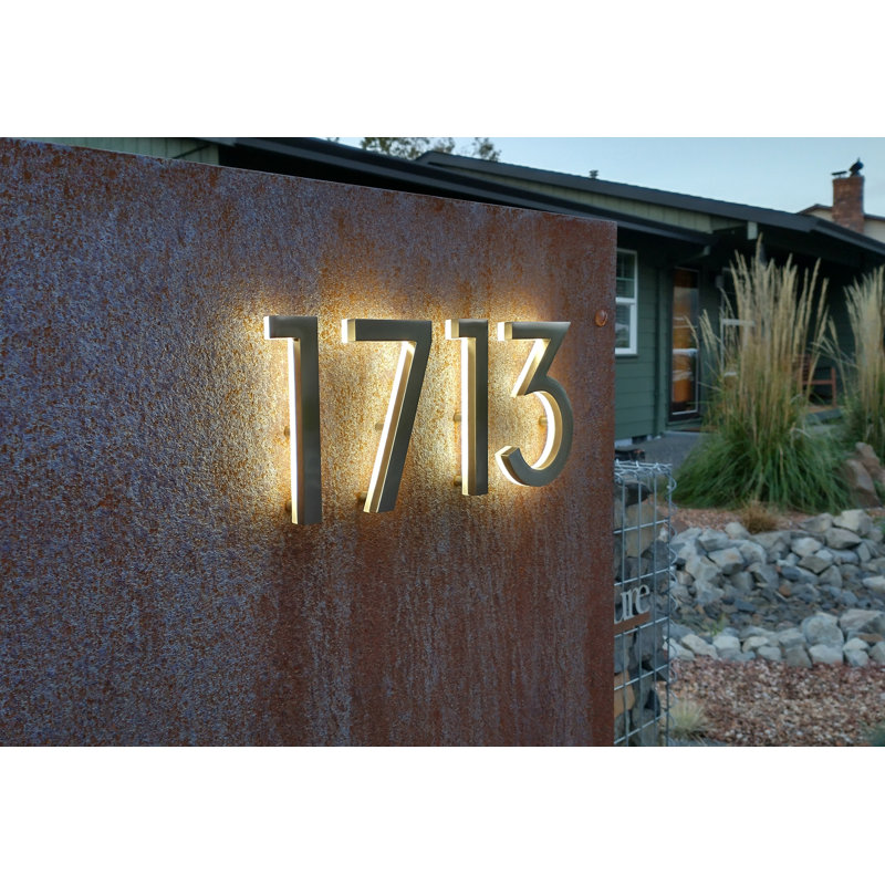 LED Backlit Illuminated Floating 5'' House Number, Satin Nickel, #3