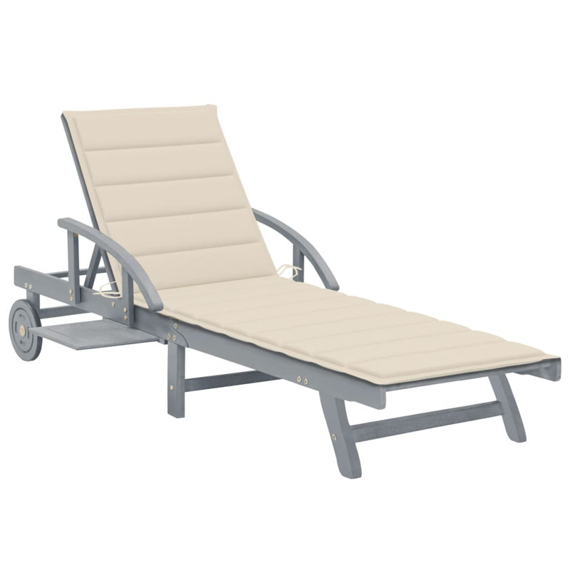 Chaise longue simple en acacia 80 po avec coussins Stanstead, Crème