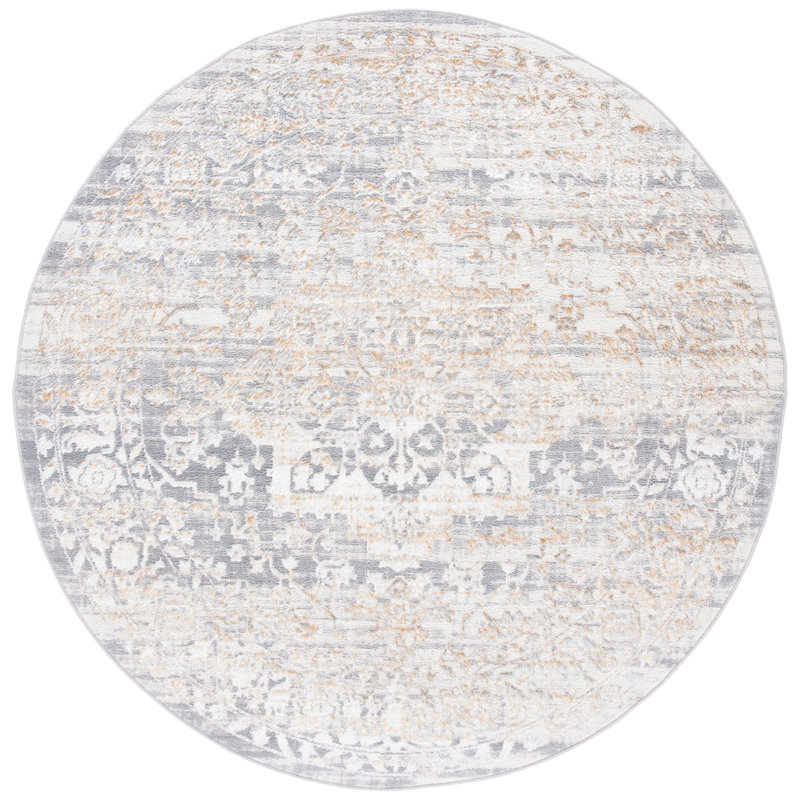 Amilie Oriental Gray/Gold Area Rug, Round 6'7"