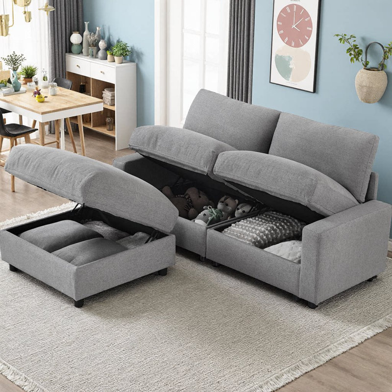 CloudHaven 72" Modular L-Shaped Polyester Sectional Sofa with Ottoman & 3 Hidden Storages, 2-Seater Cloud Couch with Deep Seat, Flexible Ottoman Combination, No-Tools Assembly