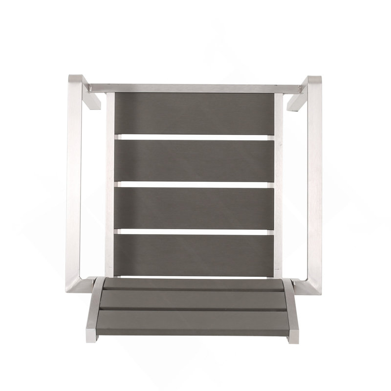 Chaise de salle à manger d'extérieur moderne en aluminium avec siège en faux bois (ensemble de 2), gris et argent