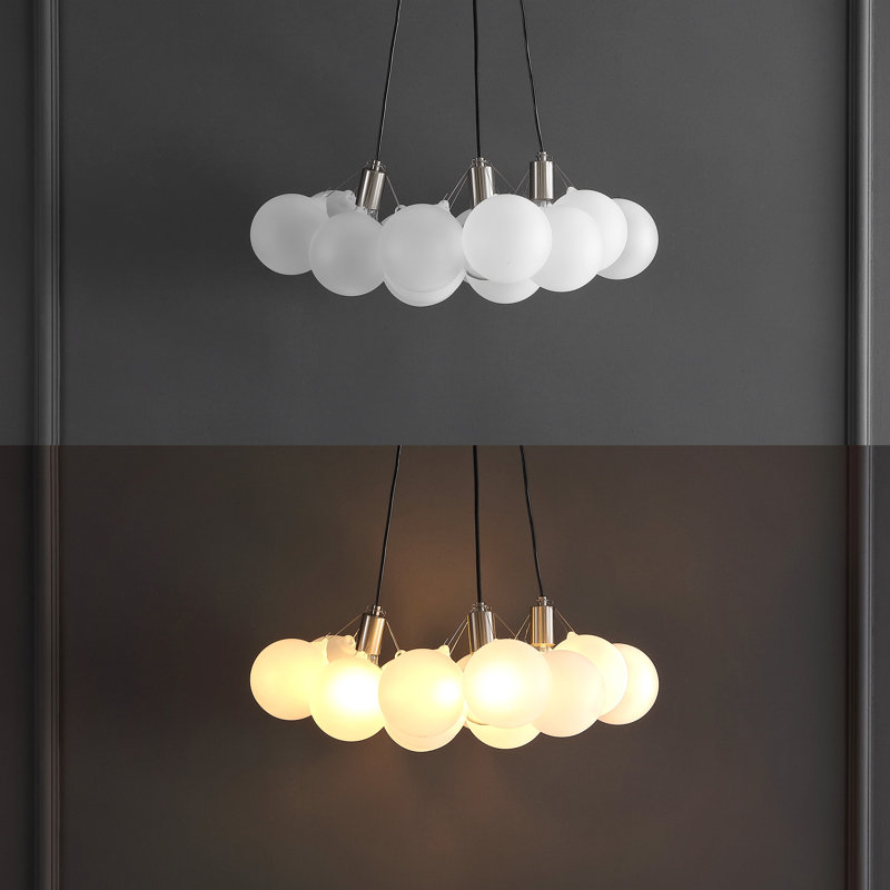 Aubrey 24" 3-Light Mid-Century Glam Frosted Glass Orb LED Chandelier
