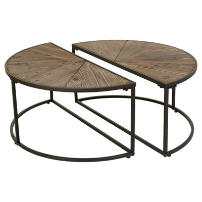 COFFEE TABLE KIT SET 2 PIECES OF WOOD AND BROWN METAL