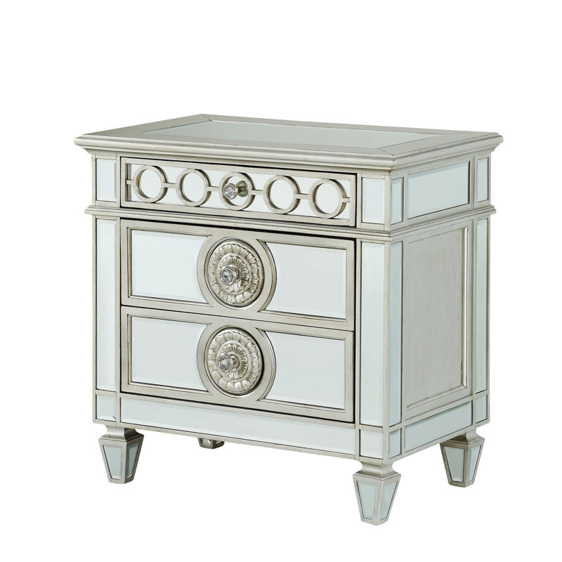 Table de chevet pour chambre à coucher avec miroir et 2 tiroirs de rangement