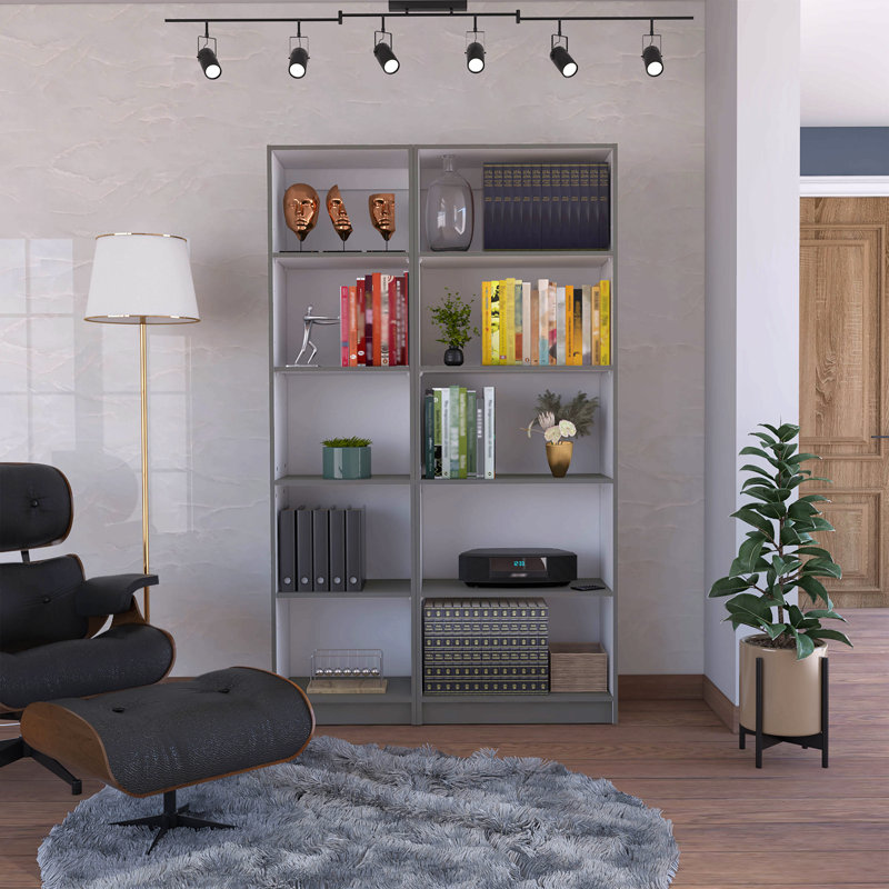 2 Piece Home Bookcase Set, 42" Wide With 10 Shelves, Living Room Set, Gray/White Matte/Multicolor