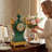 Emerald Green & Bronze Porcelain Mantel Clock, 17 Inch Vintage-Style Cherub Clock with Floral Motif — Tabletop Accent for Mantel, Shelf, Console & Entryway