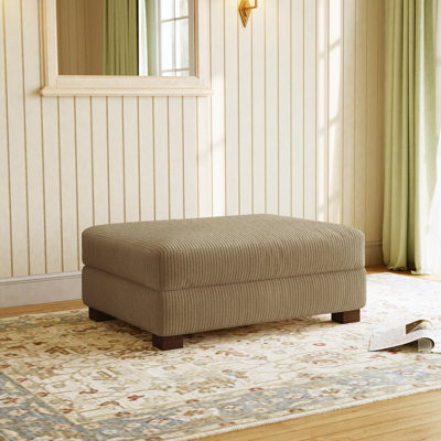 Maelina Upholstered Camel Square Corduroy Ottoman with Solid Wood Legs, Single Ottoman Modular Part For Sectional Sofa
