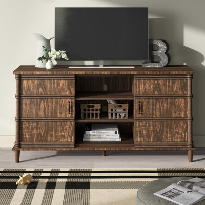 Erim 66 inch Modern TV Stand Console, Dark Brown Finish, Assembly Required