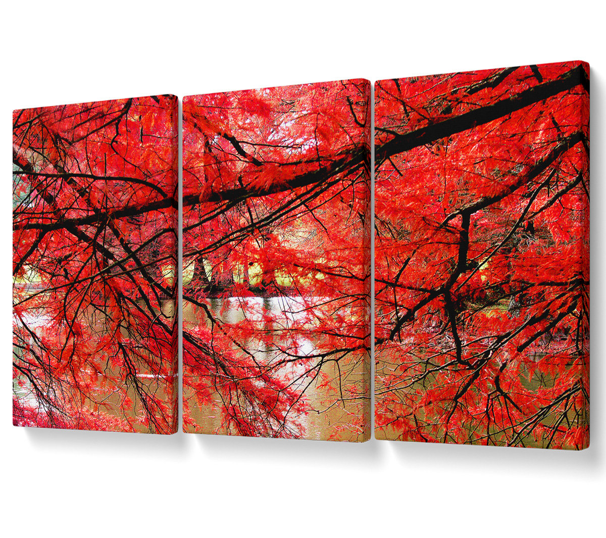Ebern Designs Red River Leaves - 3 Piece Wrapped Canvas Graphic Art ...