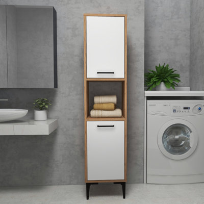 Armoire polyvalente moderne, pin atlantique et blanc, 13,8 po x 60,6 po x 13,8 po | 100% panneau de particules enduit de mélamine, épaisseur: 0,7 pouce | Nombreuses tablettes, solution de rangement murale et élégante pour la maison ou le bureau