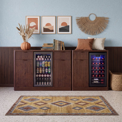 Two Piece Coffee Bar Cabinet Set with Refrigerator Spaces and Tilt Out Storage