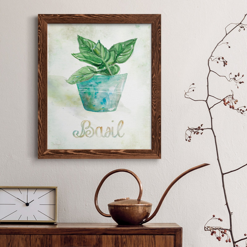 Basilic en pot - Toile encadrée de qualité supérieure - prête à être accrochée, H 44 po x l 31 po x P 1 po, Érable