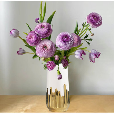 Ceramic Flower Vase,White And Gold Vase