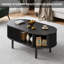 Table basse ovale de 43,4 po avec rangement dissimulé, table d'appoint cannelée avec portes coulissantes en tambour-1570411361