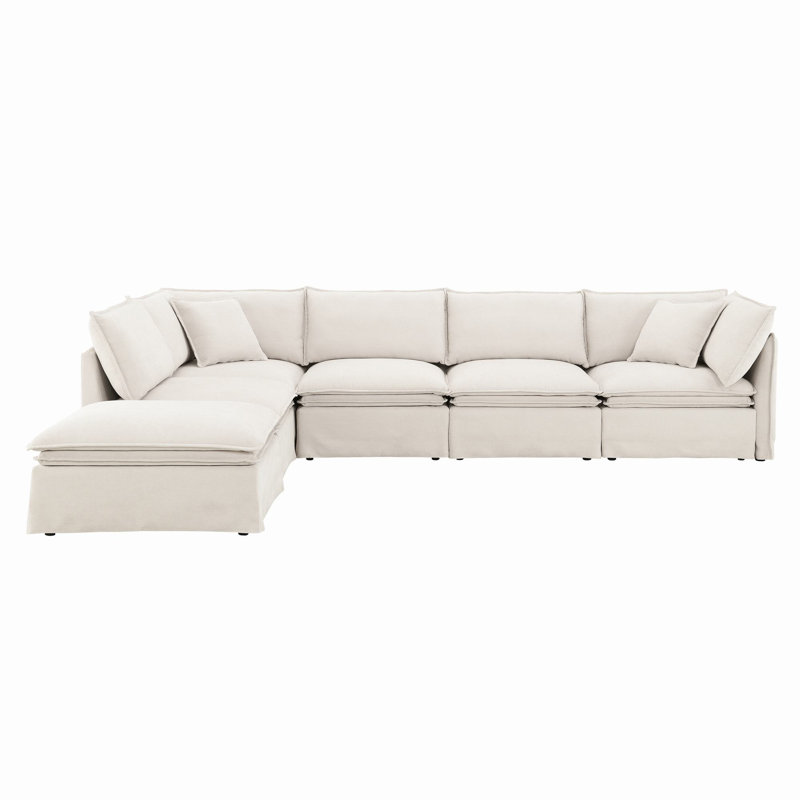 Canapé modulaire avec repose-pieds 125,5 po Brinsley, Blanc cassé