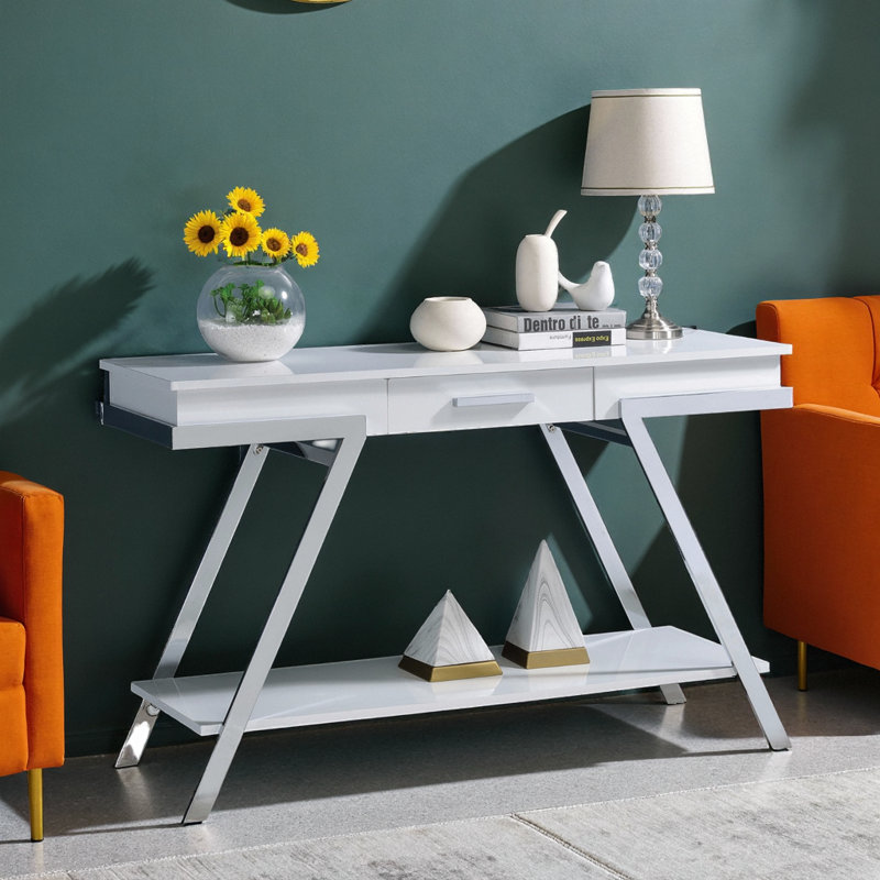 Console moderne en chrome blanc
