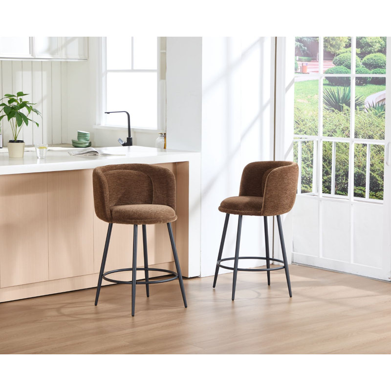 Upholstered Chenille Bar Stool with Iron Frame, Brown, 4