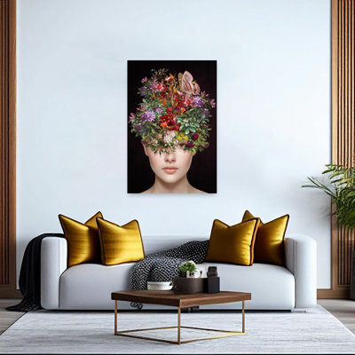 Woman In Bloom Colorful Delicate Ethereal Butterfly Flower Nature Wall Art Print 1 Piece Wrapped Canvas Wall Art