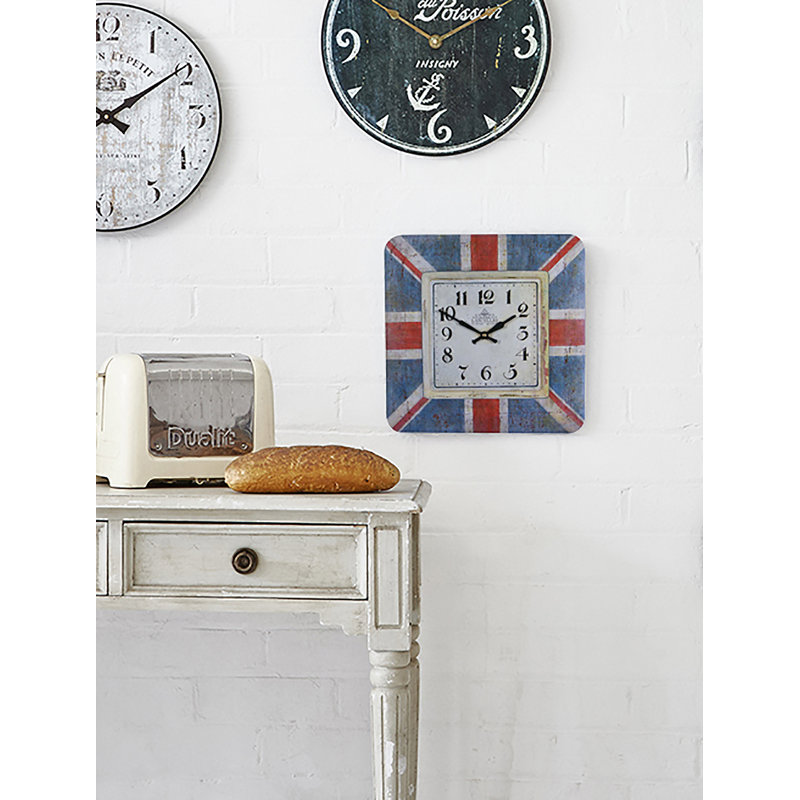Square Tin Wall Clock, Union Jack Design - 31cm