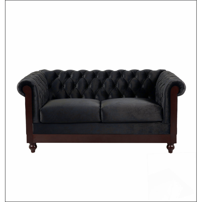 Canapé rembourré en velours avec bouton capitonné, Noir, noir, noir, noir