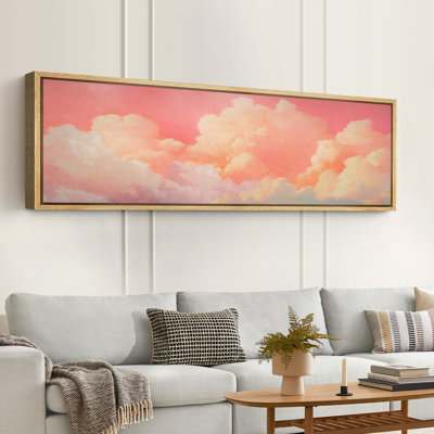 Soft Pink Clouds in Sunset Sky Large Framed Canvas Print Wall Art - Romantic Pastel Sky Decor
