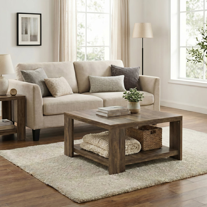 Caomhan Basilico 31" Square Coffee Table with Storage, Brown