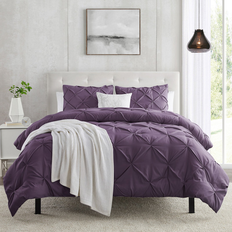 Housse de couette avec insert Pinch Pleat, Couette simple et 2 pièces supplémentaires, Mauve aubergine