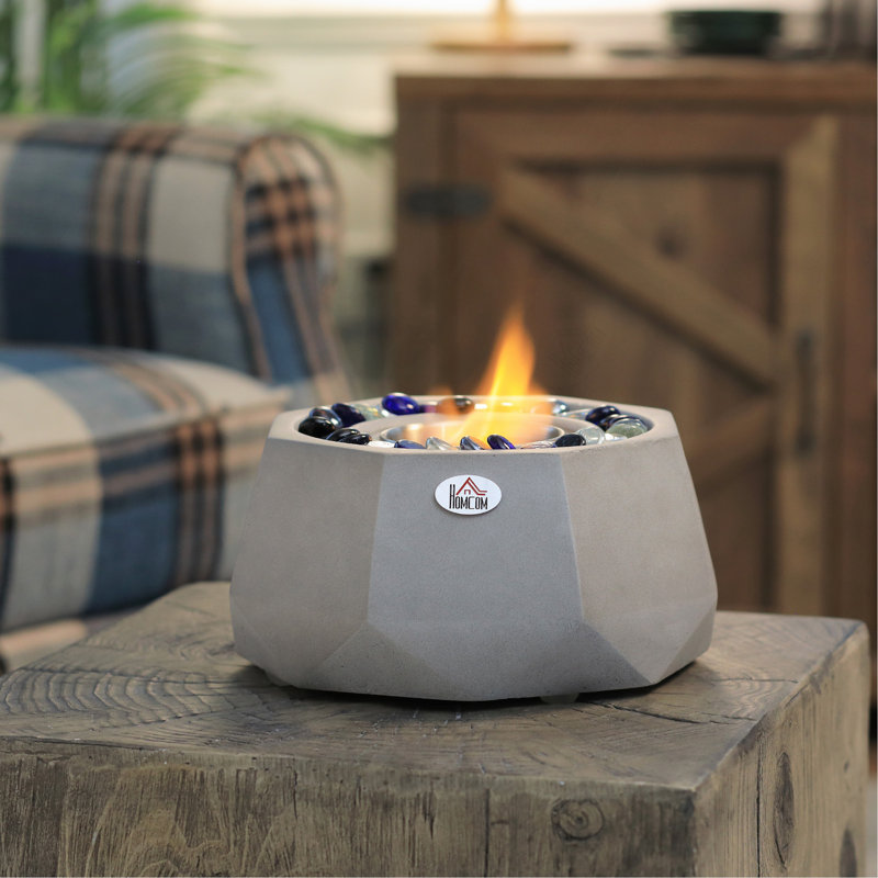 Foyer de table en béton, foyer à alcool portable de 9 po avec couvercle pour une utilisation intérieure / extérieure, 0,1 gallons maximum, 215 pieds carrés, brûle avec de l'alcool liquide et de l'alcool solide, gris clair