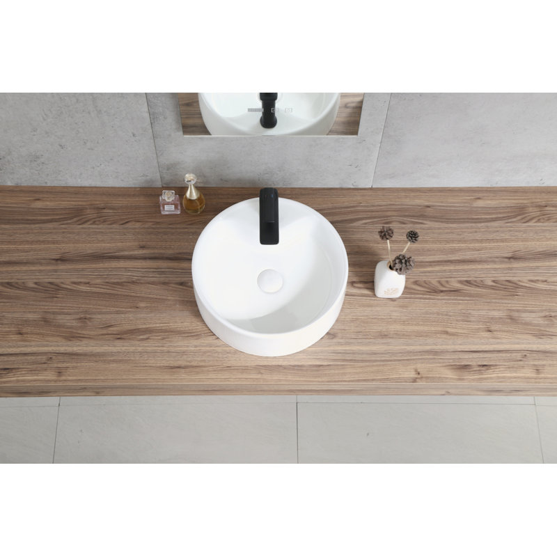 Lavabo de comptoir rond en céramique (finition blanche) certifié CUPC