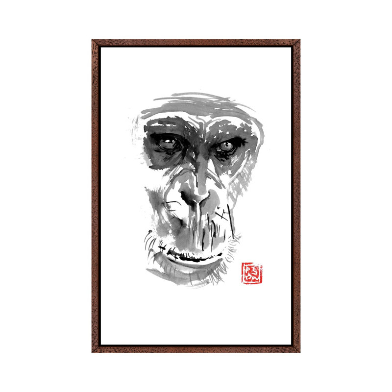 Chimpanzee by Péchane - Print on Canvas, Classic Brown Wood Framed, 101.6 cm H x 66.04 cm W