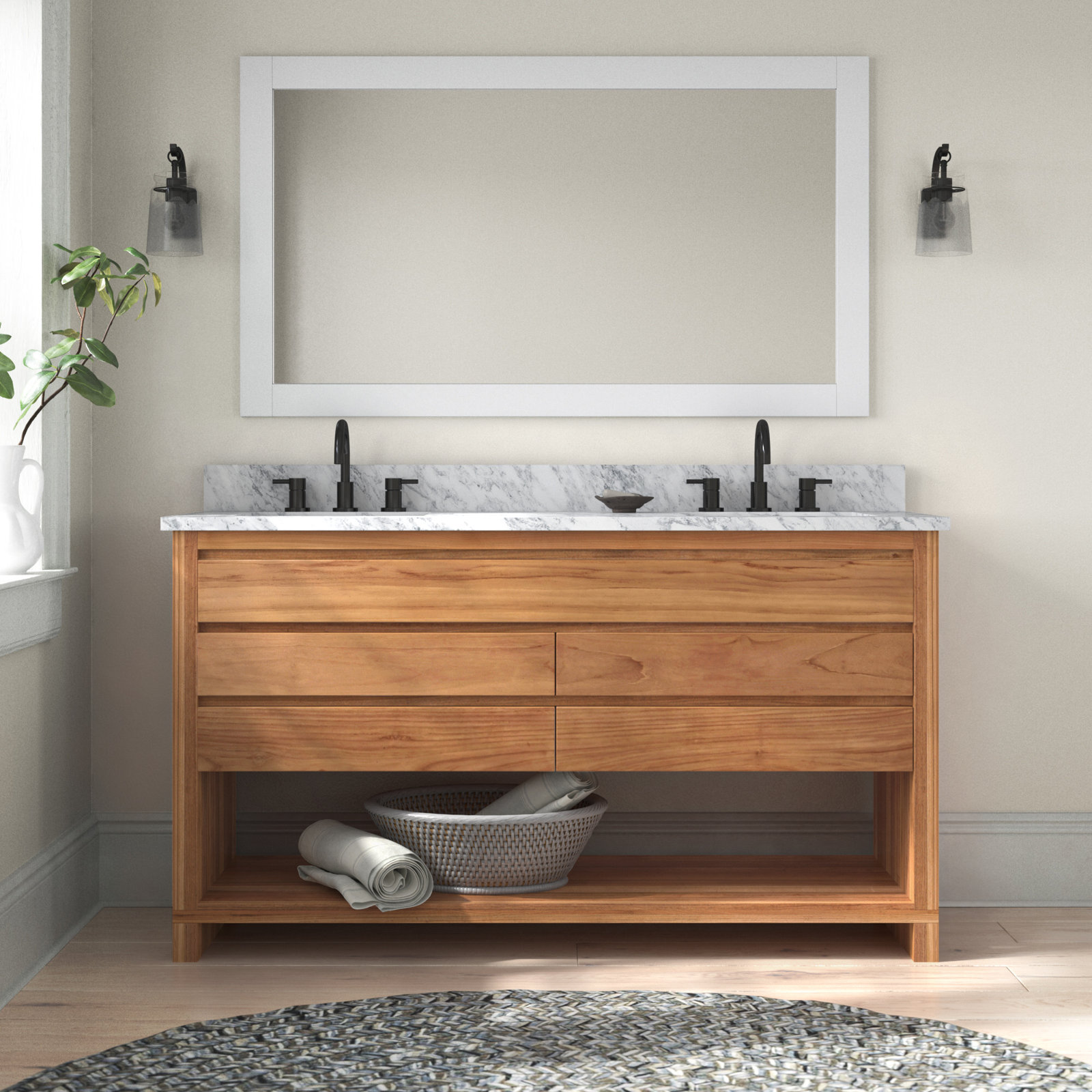 Keaton 61'' Double Bathroom Vanity, Natural Teak