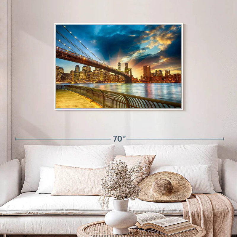 Spectaculaire coucher de soleil à Manhattan, Cadre flottant blanc, 43 po x 29 po