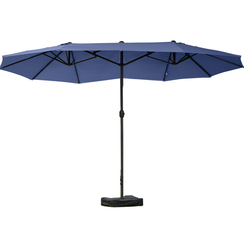 Parasol de patio rectangulaire de 15 pi, auvent bleu foncé, manivelle facile, double face pour piscine, terrasse arrière