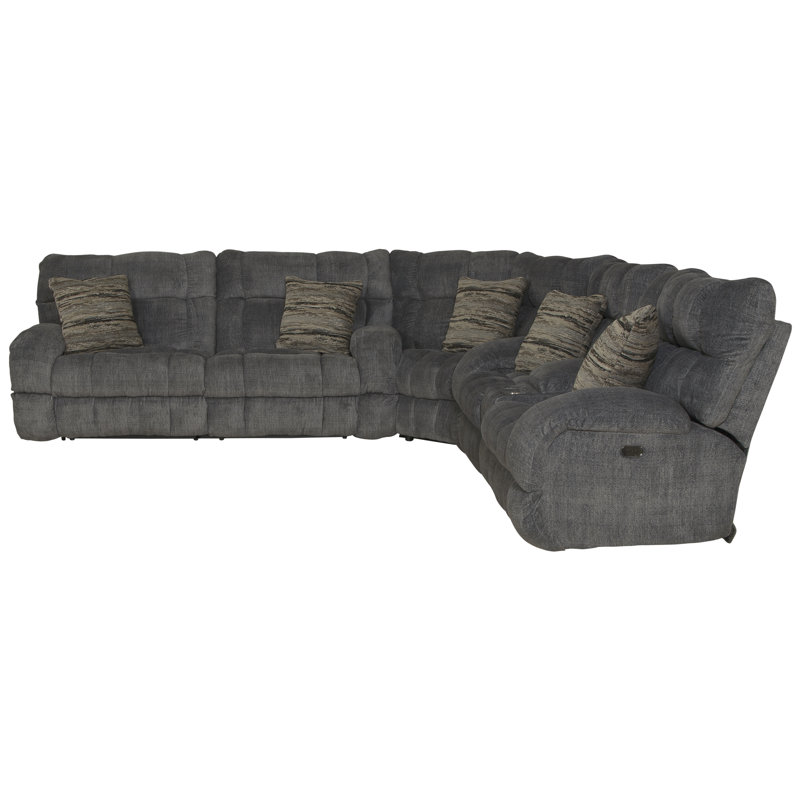 Canapé modulaire 3 pièces avec 4 sièges inclinables électriques Annaliisa, 100% polyester gris