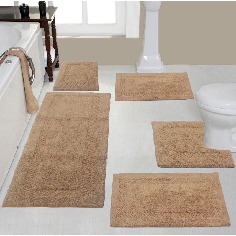 Cressie Classy Absorbent Cotton Soft Non-Reversible Heavy Bath Rug Set, Linen