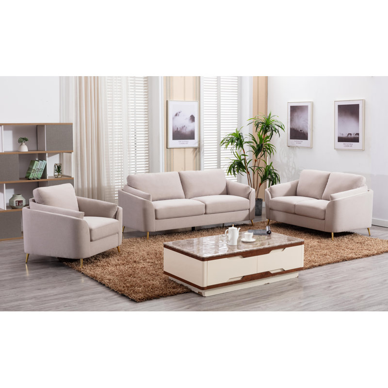 Chaise Esposito, beige avec pieds en métal doré, Polyester beige