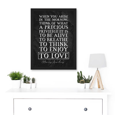 Slate Inspiring Quote Marcus Aurelius Morning Precious Privilege To Be Alive Breathe Think Enjoy Love Inspiring - Single Picture Frame Art Prints